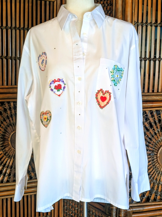 MiLi Designs Tops - MiLi DESIGNS Embellished Hearts Button-Down Shirt - LG - EVC